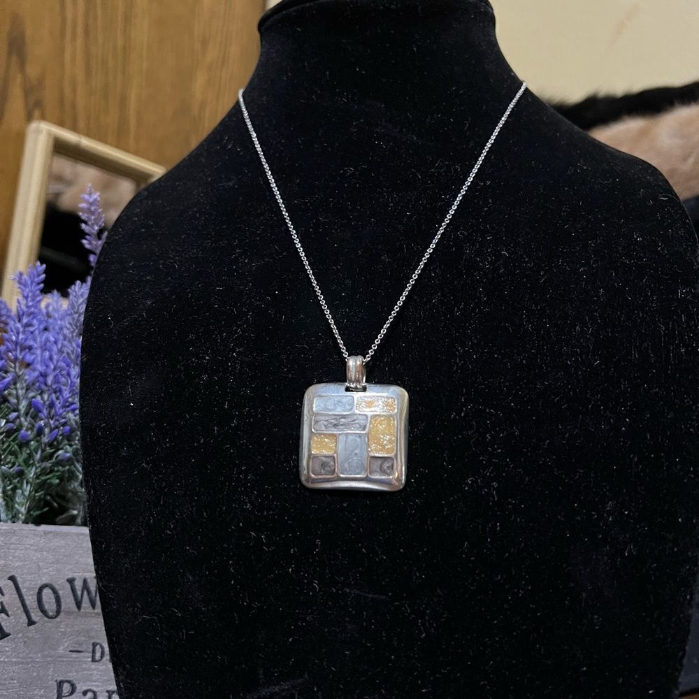 Vintage Kenneth Cole enamel square pendant with silver chain